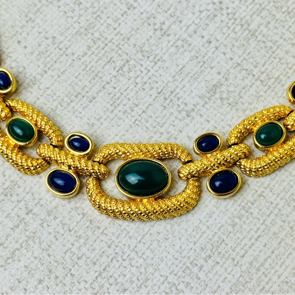 Vintage Byzantine style Mogul Gold Tone CH Carolina Herrera Statement Necklace - Picture 3 of 10